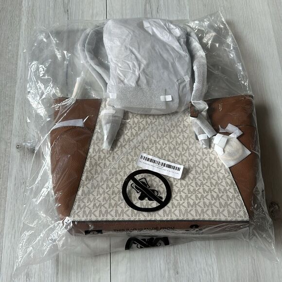 MICHAEL KORS Maddie large signature top zip tote‎ handbag vanilla/brown NWT pkg - Picture 4 of 7